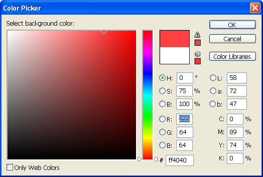 Colour picker in Adobe Photoshop CS2