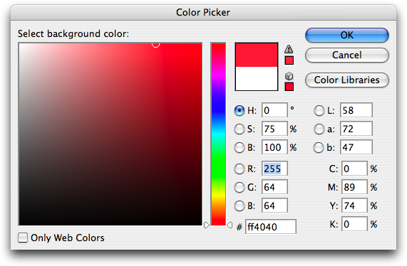 Colour picker in Adobe Photoshop CS2