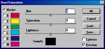 Hue/Saturation in Adobe Photoshop 3.0.4