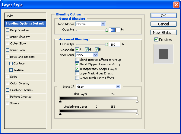 Layer options in Adobe Photoshop CS