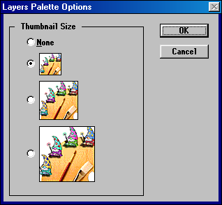 Layers palette options in Adobe Photoshop 3.0.4