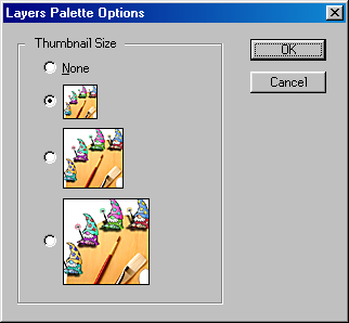 Layers palette options in Adobe Photoshop 4.0