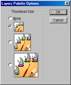 Layers palette options in Adobe Photoshop 5.0