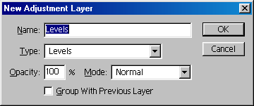 New adjustment layer in Adobe Photoshop 5.0