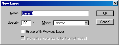 New layer in Adobe Photoshop 4.0