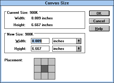 Canvas size in Adobe Photoshop 2.5 LE