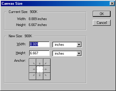 Canvas size in Adobe Photoshop 4.0