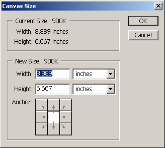 Canvas size in Adobe Photoshop 6.0