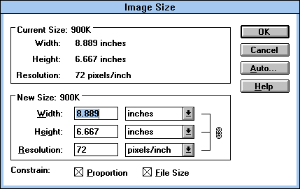 Image size in Adobe Photoshop 2.5 LE