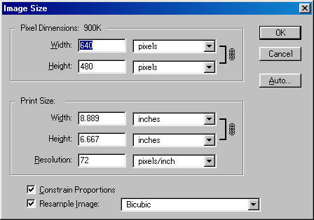 Image size in Adobe Photoshop 4.0