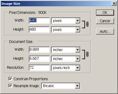 Image size in Adobe Photoshop 6.0