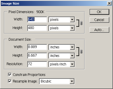 Image size in Adobe Photoshop 7.0