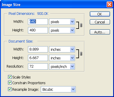 Image size in Adobe Photoshop CS