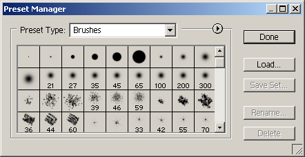 Preset manager in Adobe Photoshop 6.0