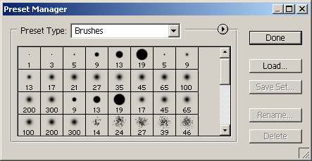 Preset manager in Adobe Photoshop 7.0