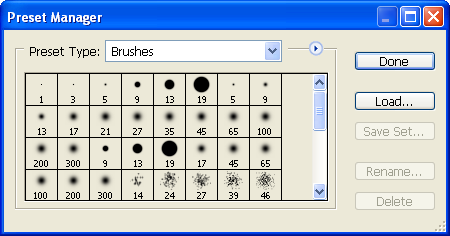 Preset manager in Adobe Photoshop CS