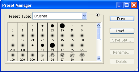 Preset manager in Adobe Photoshop CS2