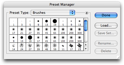 Preset manager in Adobe Photoshop CS2