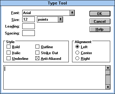 Type in Adobe Photoshop 2.5 LE
