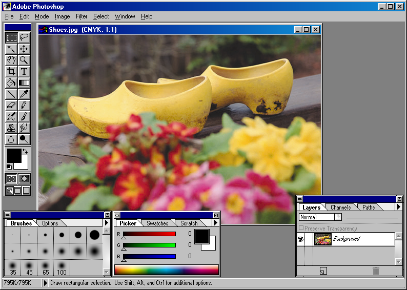 Workspace in use in Adobe Photoshop 3.0.4