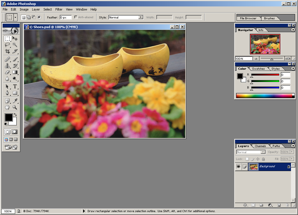 Workspace in use in Adobe Photoshop 7.0