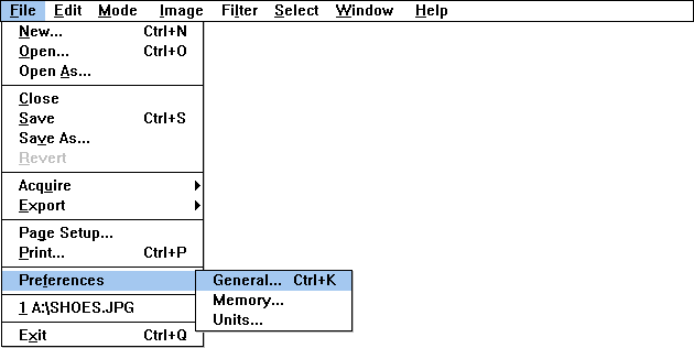 Menus in Adobe Photoshop 2.5 LE