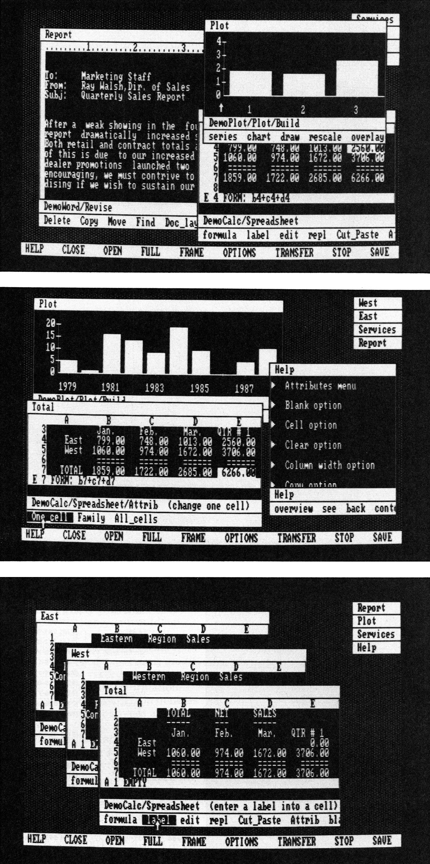 Sample screen displays of Visi On windows 