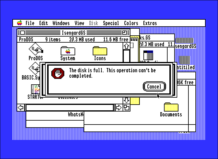 Apple IIGS System Software notification message