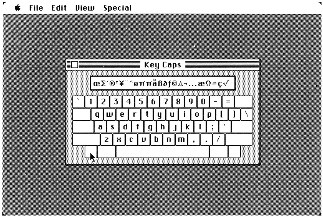 Key Caps displays the Mac’s optional character set.