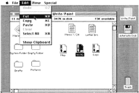 Figure 11. The Edit menu. The Cut and Paste commands are used to move text or graphics from one part of a document to another.