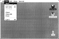 Figure 3. The File menu. To select a command, drag the pointer down the menu and release the mouse button when the command is highlighted.
