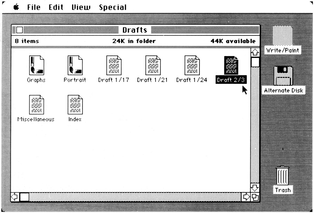 Figure 5. A window showing the contents of a folder. Each folder contains documents and programs, which in turn can contain other documents and folders.