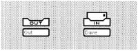 Figure 1: In-basket and out-basket icons. The in-basket contains an envelope indicating that mail has been received. (This figure was taken directly from the Star screen. Therefore, the text appears at screen resolution.)