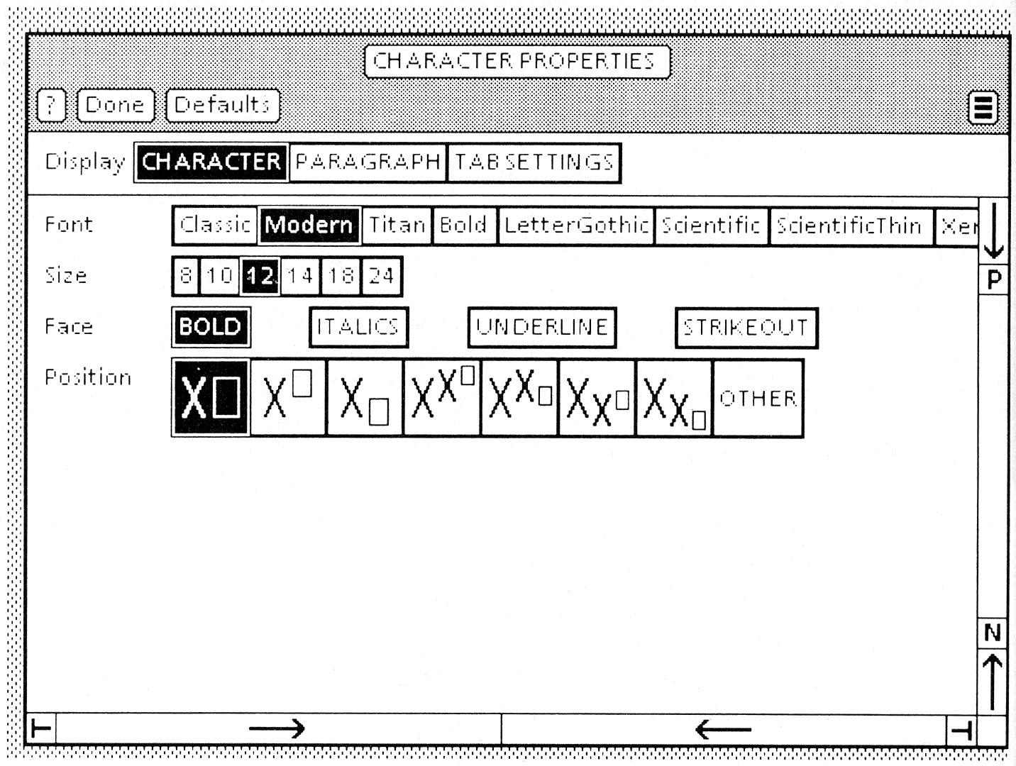 Figure 3: The property sheet for text characters.