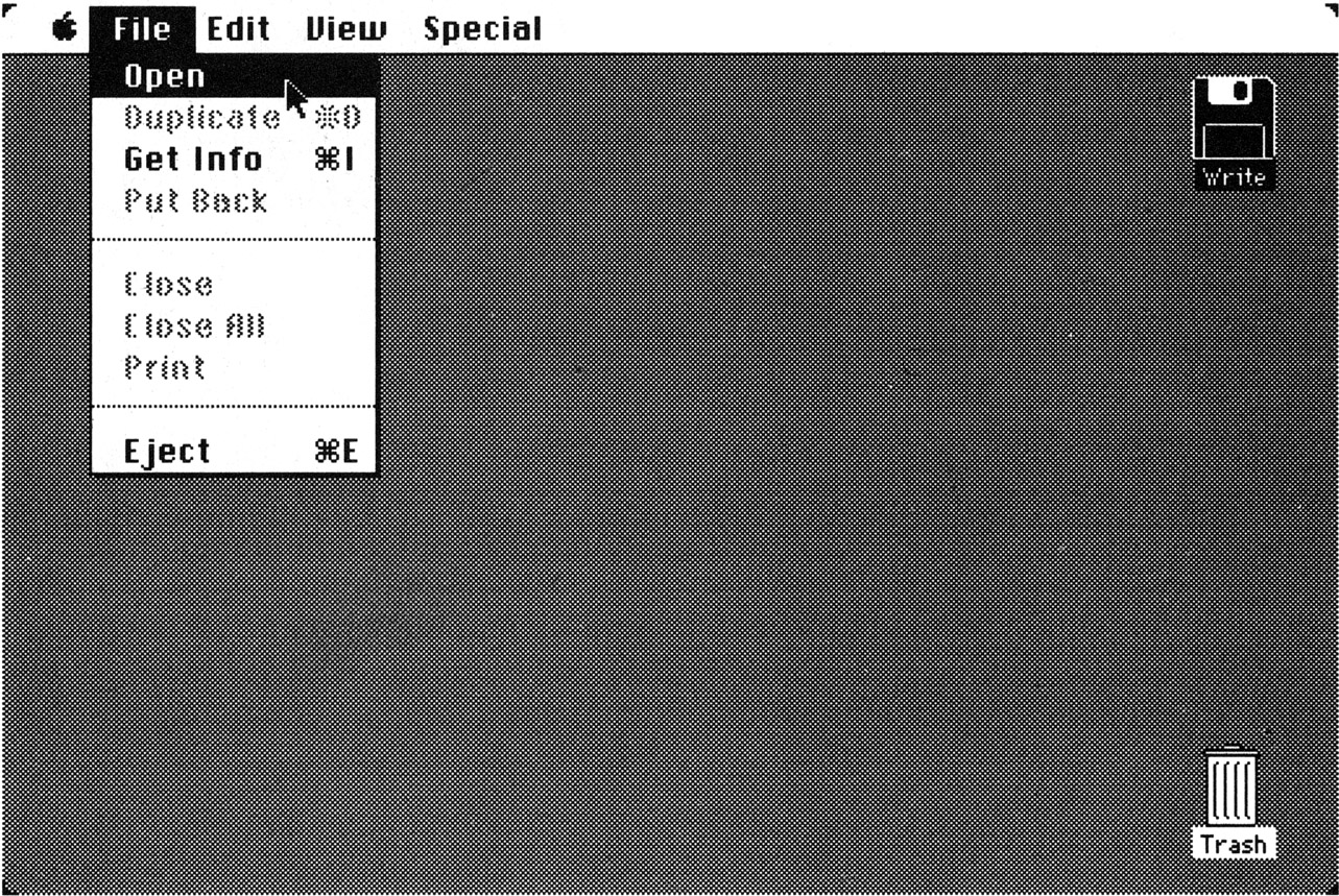 Figure 2: Using the pop-down File menu to open a disk.