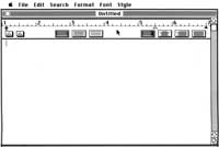 Figure 4: The MacWrite word-processor window. The bar on the right side of the window is used to scroll the document being worked on. The box at the bottom of this bar is used to resize the window. The small box in the upper-left corner of the window is used to close the window.