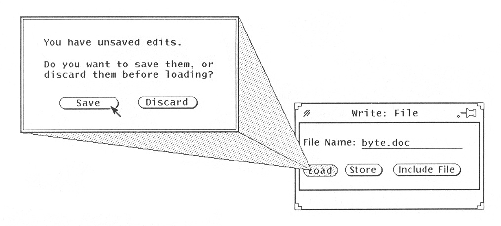 Figure 3: Open Look’s three-dimensional notice windows alert you to actions that could result in loss of data.