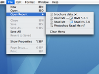 Open Recent menu in Text Edit in Mac OS X 10.4