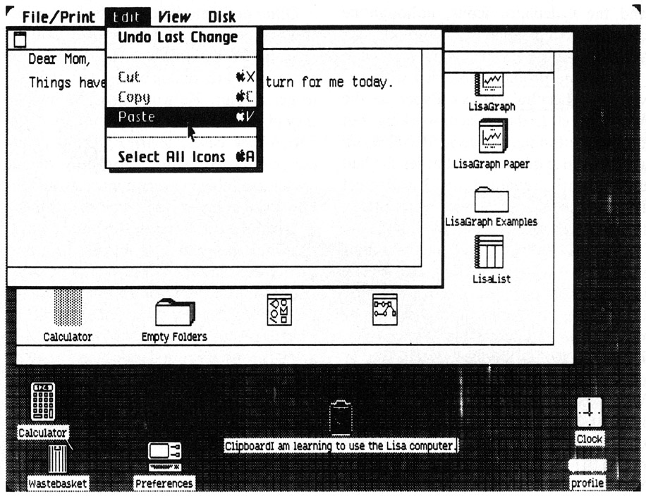 Figure 6. Checking the Clipboard for intermediate results of a cut/copy operation resulted in placing a selected piece of text into the name field of the Clipboard.