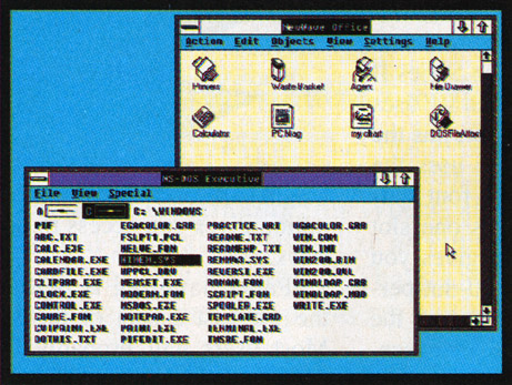 Because NewWave runs under Windows, you can use all of Windows’ facilities with NewWave, as shown by the MS-DOS Executive and the NewWave Office.