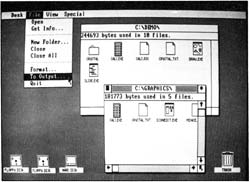 A sample screen showing GEM’s use of icons, windows, and pull-down menus.