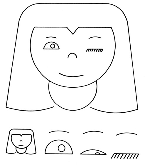 Figure 16. Winking girl, “Nefertite,” and her component parts.