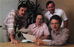 The LISA project design team, in the photo above from left to right: John Couch, Bruce Daniels, Wayne Rosing, and Larry Tessler [sic].