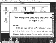 Figure 2: A Lisa screen showing the menu bar, two windows, and several icons