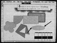 Photo 1: Three windows in Lisa showing different functions: LisaDraw, LisaWrite, and LisaGraph. LisaDraw is currently active.