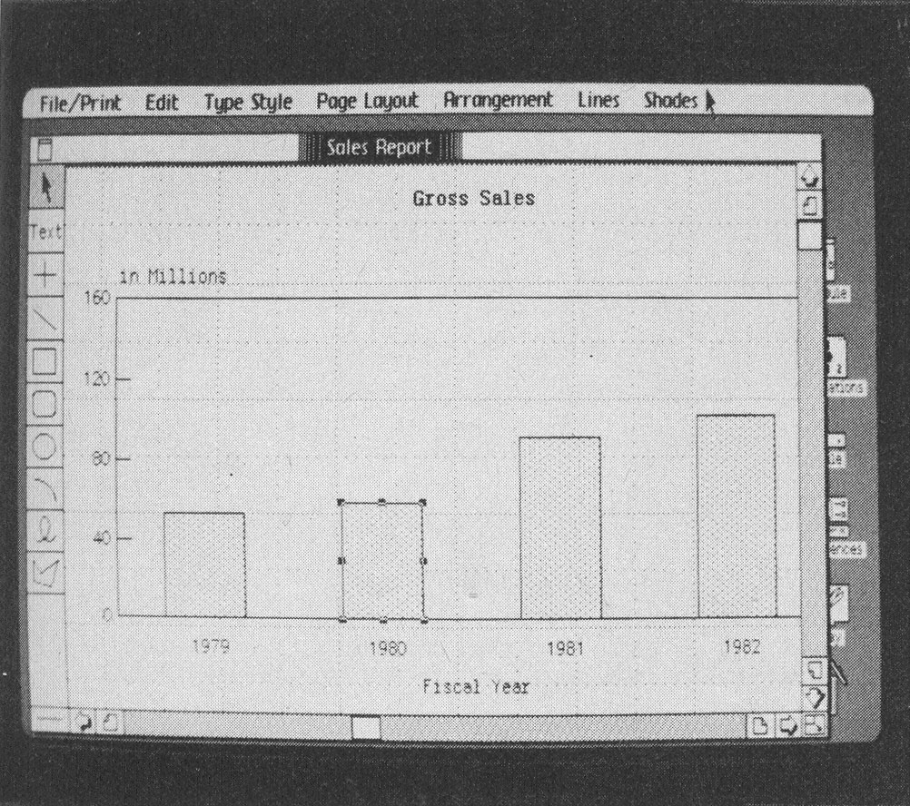 Photo 2c: Creating a chart using the Lisa Graph and Lisa Draw programs. See the text for details of how the image is generated and changed (picture 3 of 10).