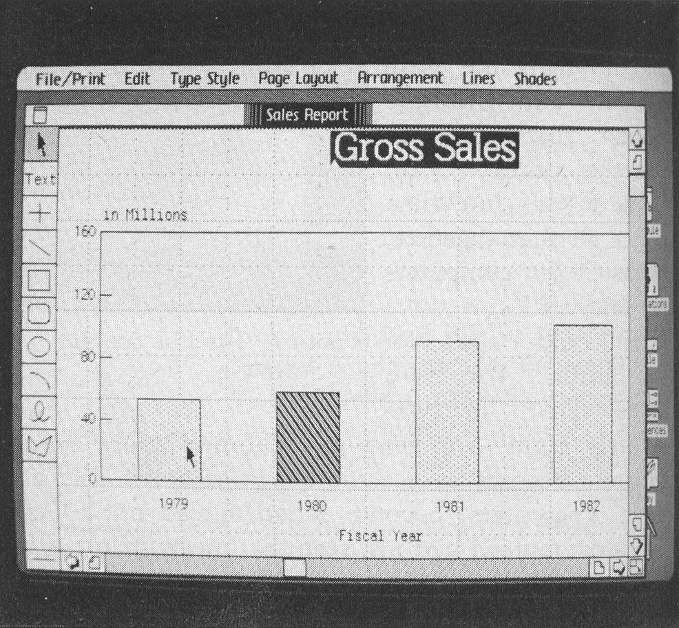 Photo 2h: Creating a chart using the Lisa Graph and Lisa Draw programs. See the text for details of how the image is generated and changed (picture 8 of 10).