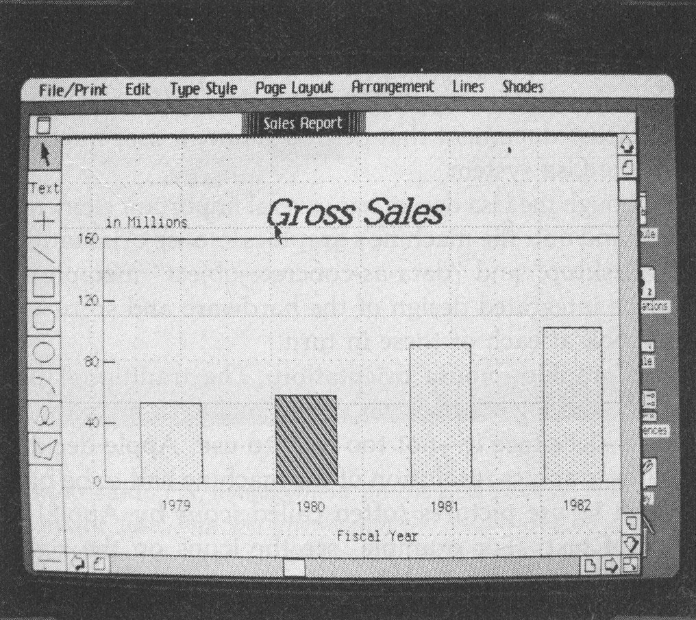 Photo 2j: Creating a chart using the Lisa Graph and Lisa Draw programs. See the text for details of how the image is generated and changed (picture 10 of 10).