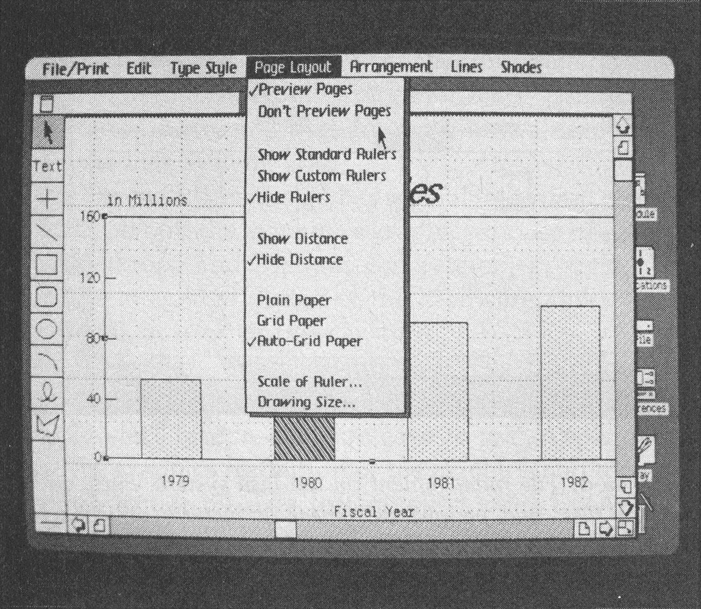 Photo 5c: Additional pop-up menus for the Lisa Draw program (picture 3 of 4).