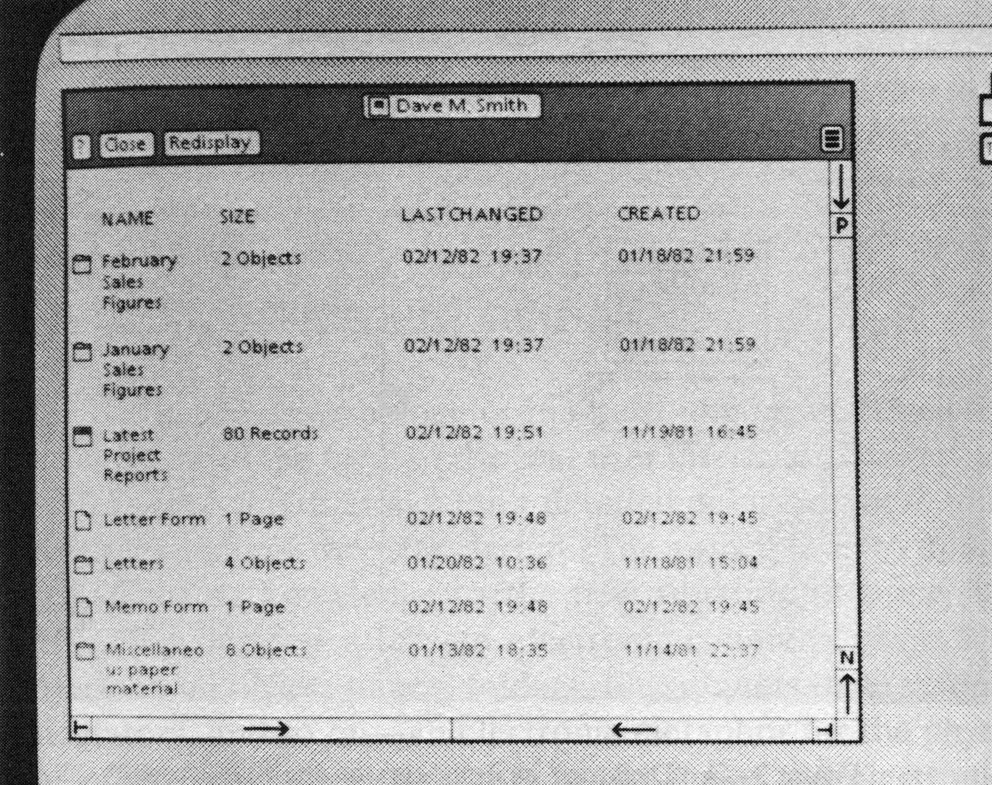 Figure 6. An open file drawer window. Note that there is a miniature icon for each object inside the file drawer